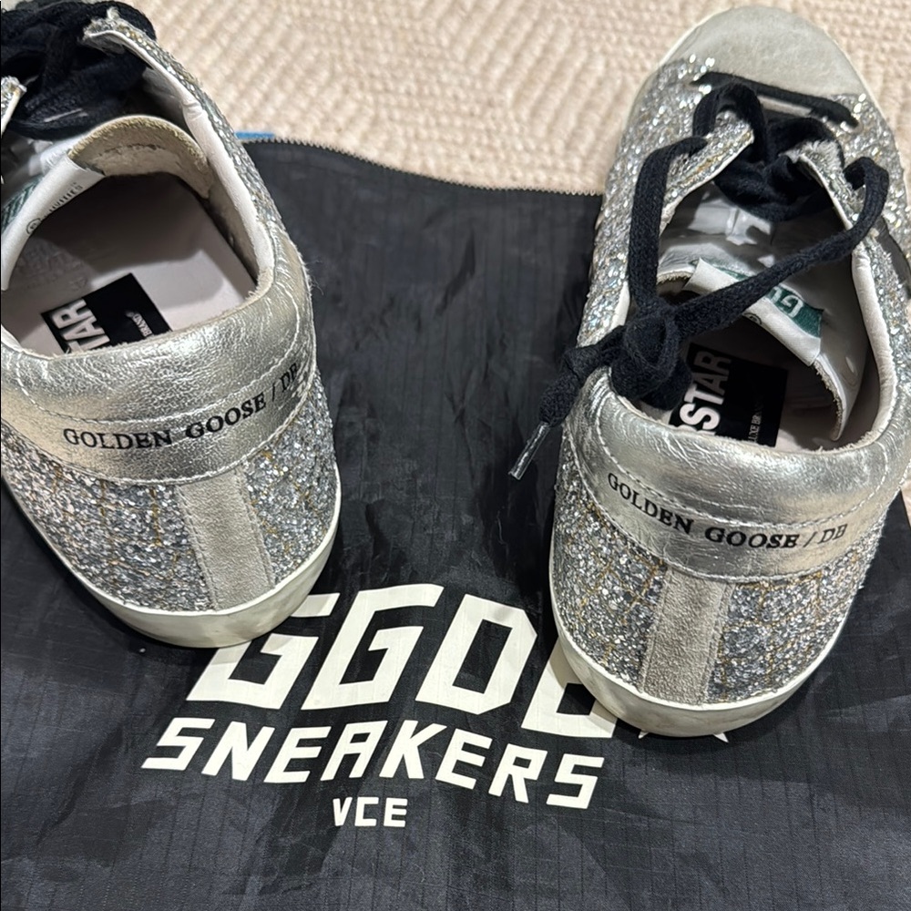 Golden Goose Silver Glitter Sneakers with Black Laces - Picture 3 of 5